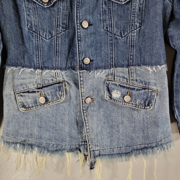 LUCKY BRAND x REMADE Waisted Trucker deconstructed distressed denim jacket - Picture 4 of 13